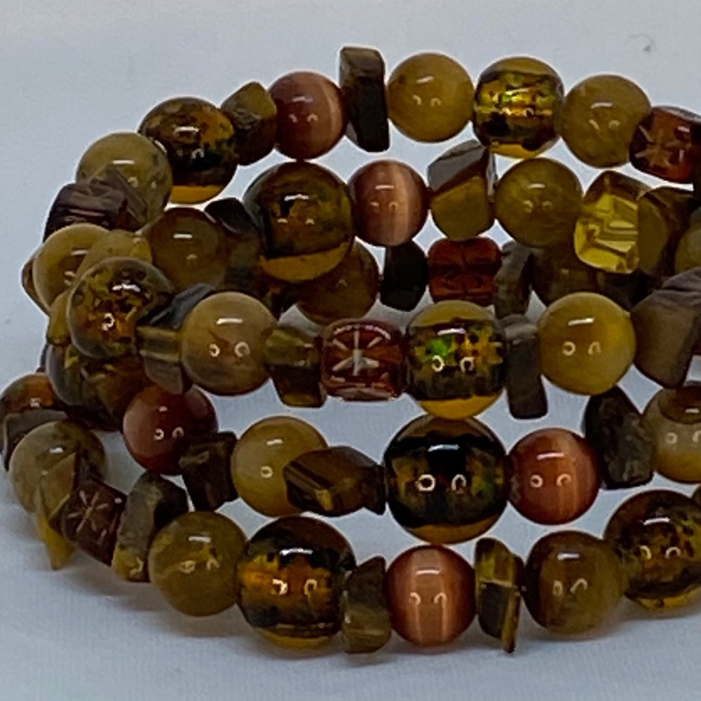 Handmade Brown Beaded Memory Wire (Wrap) Bracelets - Picture 4 of 16